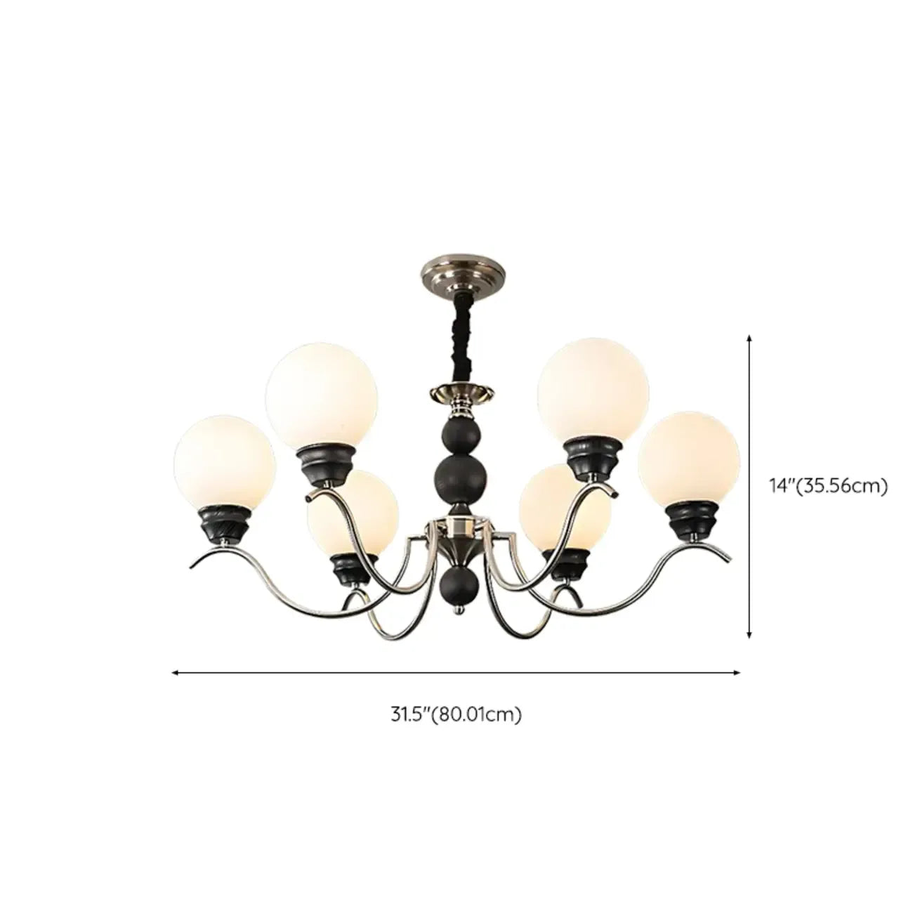 Classic Black Metal Modern Globe Glass Chandelier
