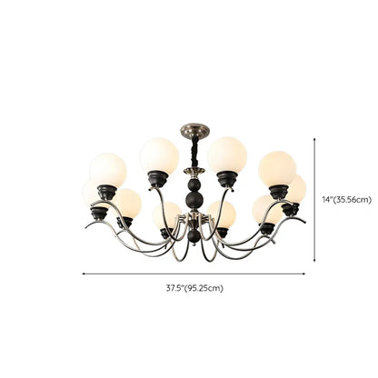 Classic Black Metal Modern Globe Glass Chandelier