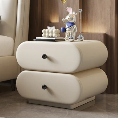 Modern Leather Wood Dual-Tone Drawers Nightstand