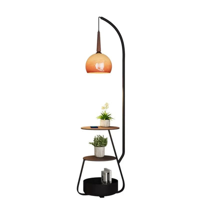 Orange Arc Standing Dome Floor Lamp with Side Table Dimmable