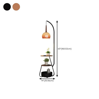 Orange Arc Standing Dome Floor Lamp with Side Table Dimmable