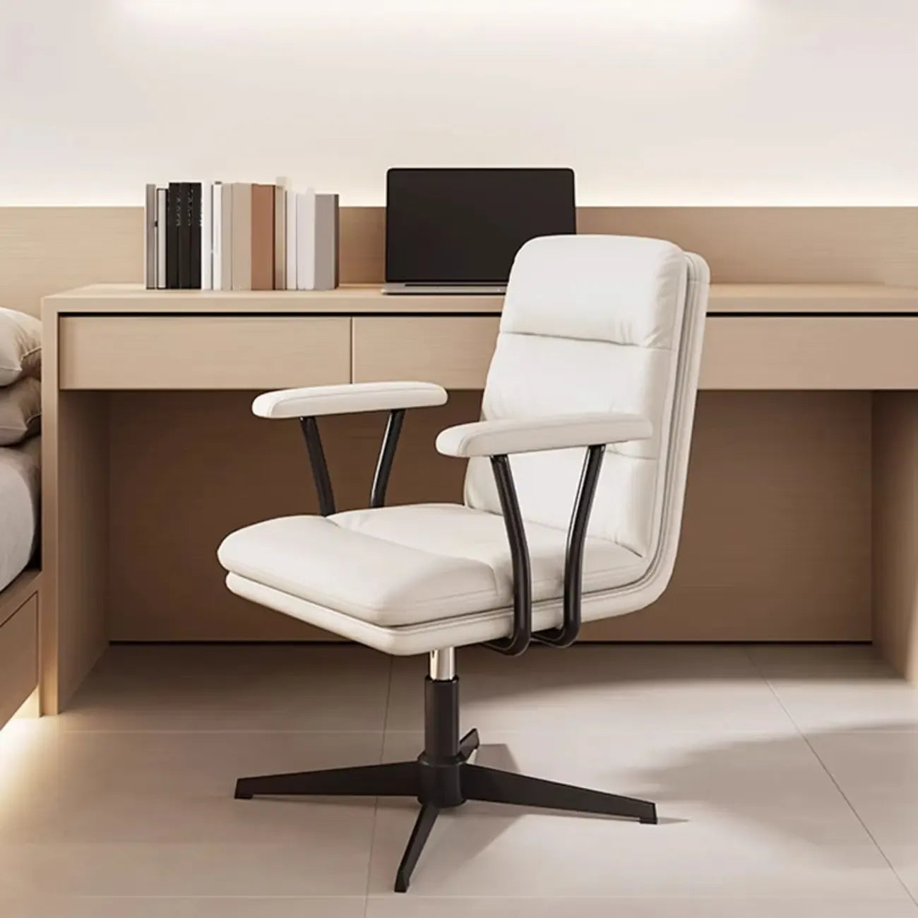 Elegant White Leather Ergonomic Swivel Office Chair