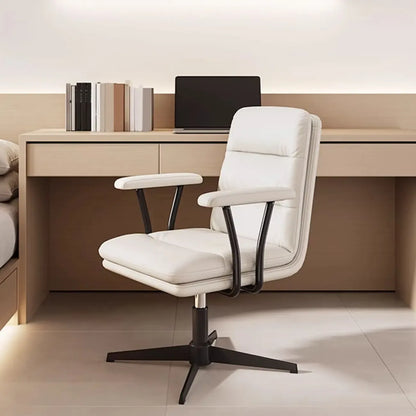 Elegant White Leather Ergonomic Swivel Office Chair
