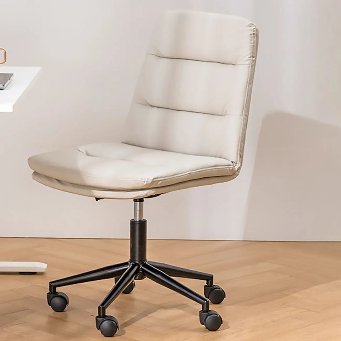 Elegant White Leather Ergonomic Swivel Office Chair
