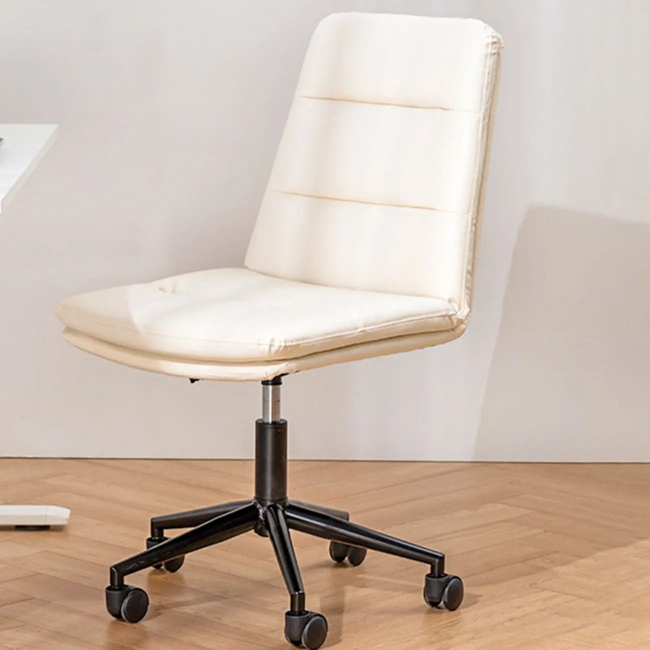 Elegant White Leather Ergonomic Swivel Office Chair
