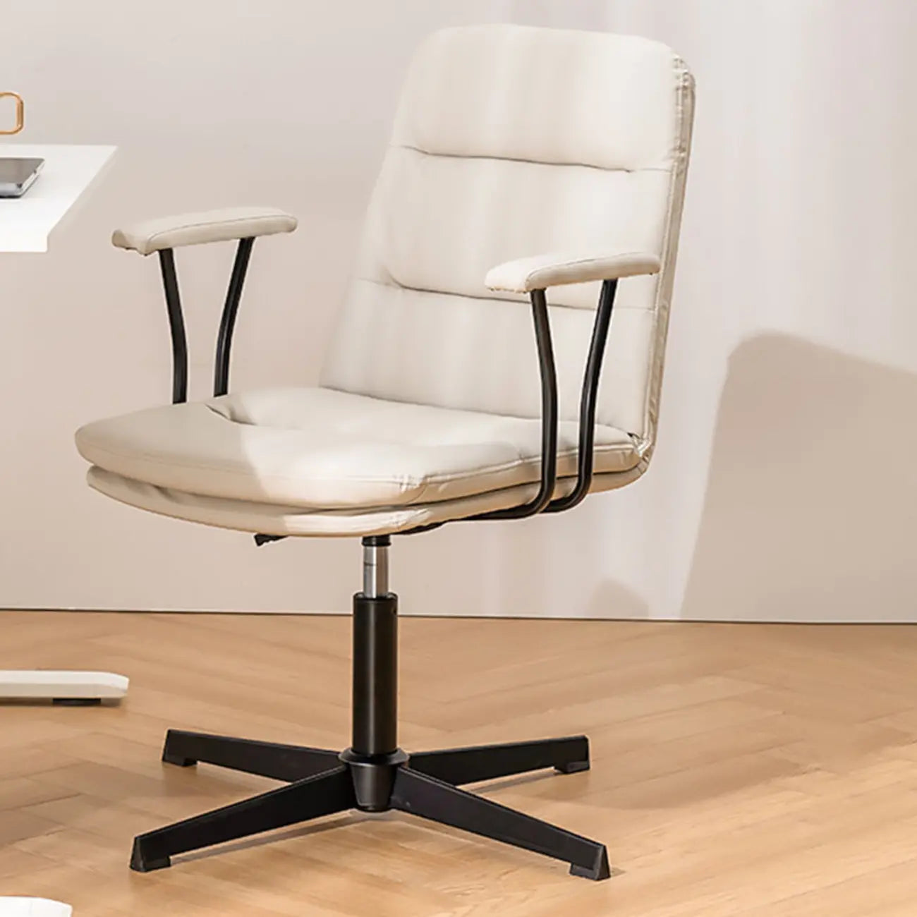 Elegant White Leather Ergonomic Swivel Office Chair