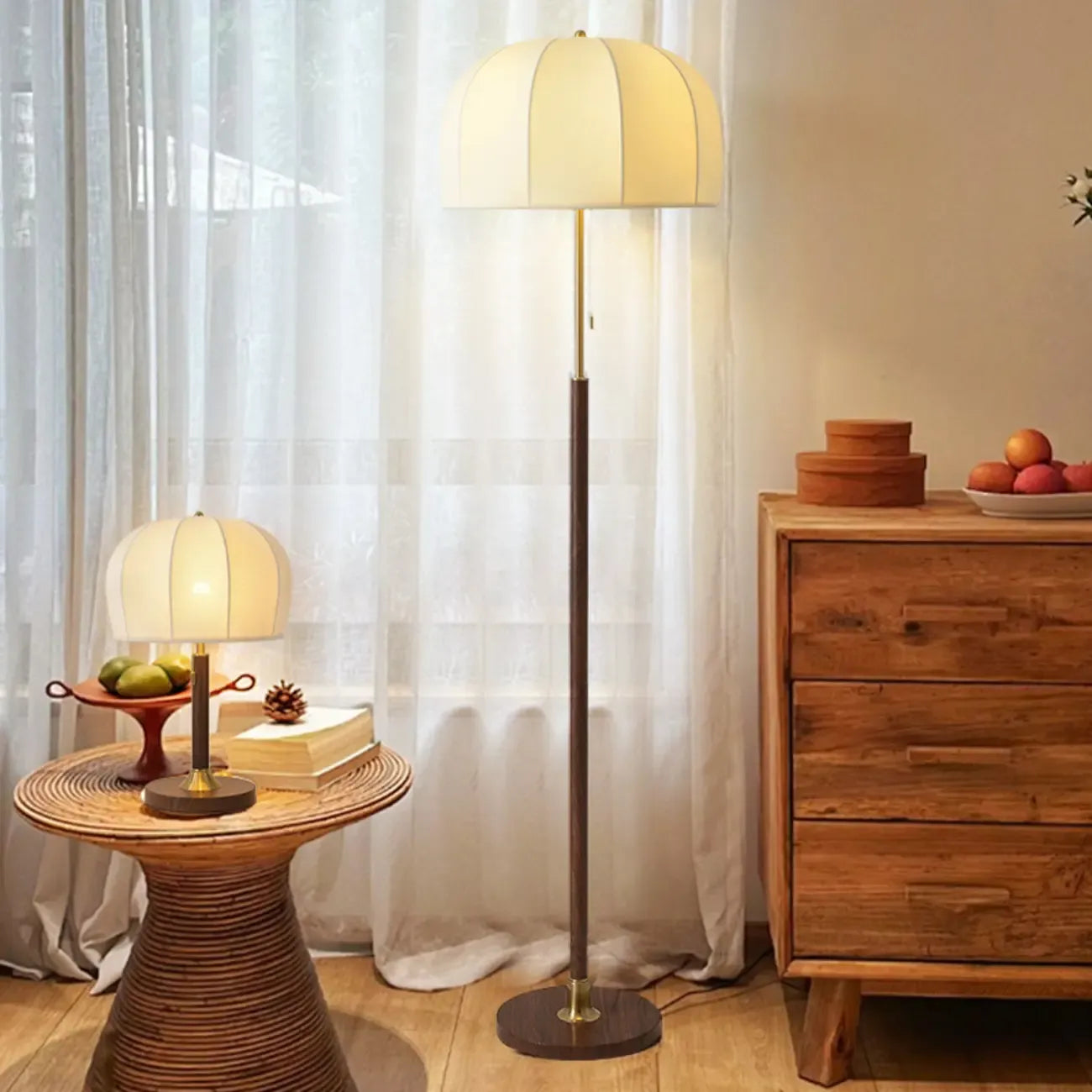 Traditional LED Dome Floor Lamp with Pull Chain for Living Room