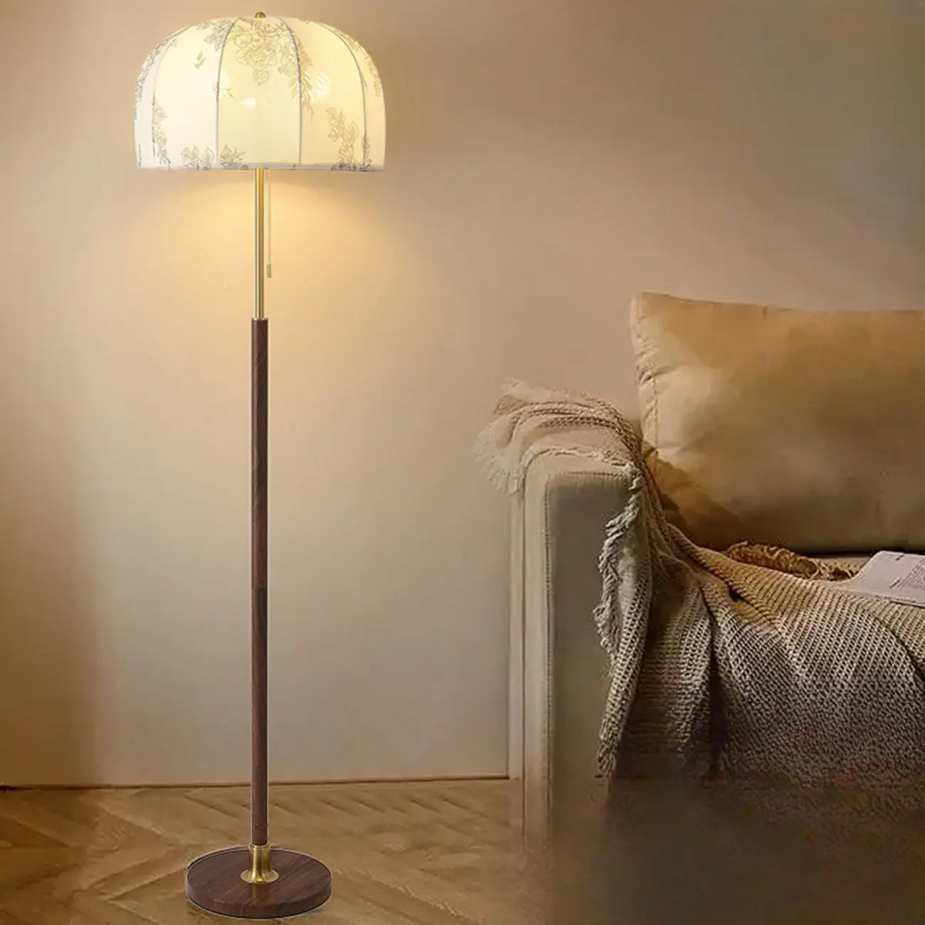 Traditional LED Dome Floor Lamp with Pull Chain for Living Room