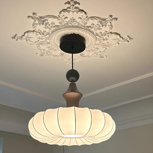 Modern Round Adjustable White Fabric Pendant Chandelier