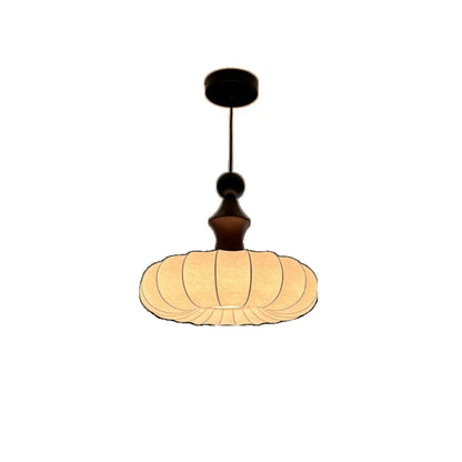 Modern Round Adjustable White Fabric Pendant Chandelier