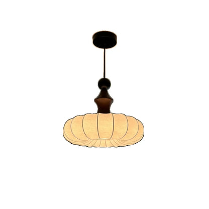 Modern Round Adjustable White Fabric Pendant Chandelier
