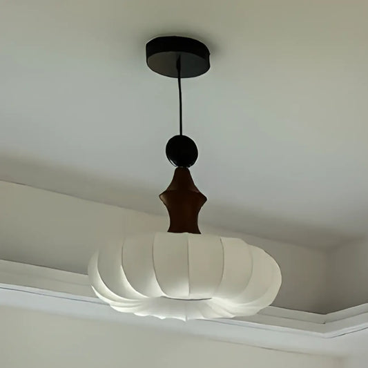 Modern Round Adjustable White Fabric Pendant Chandelier