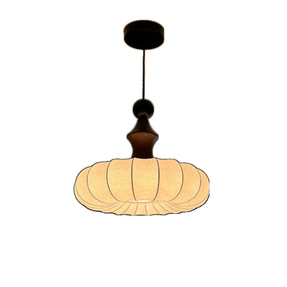 Modern Round Adjustable White Fabric Pendant Chandelier