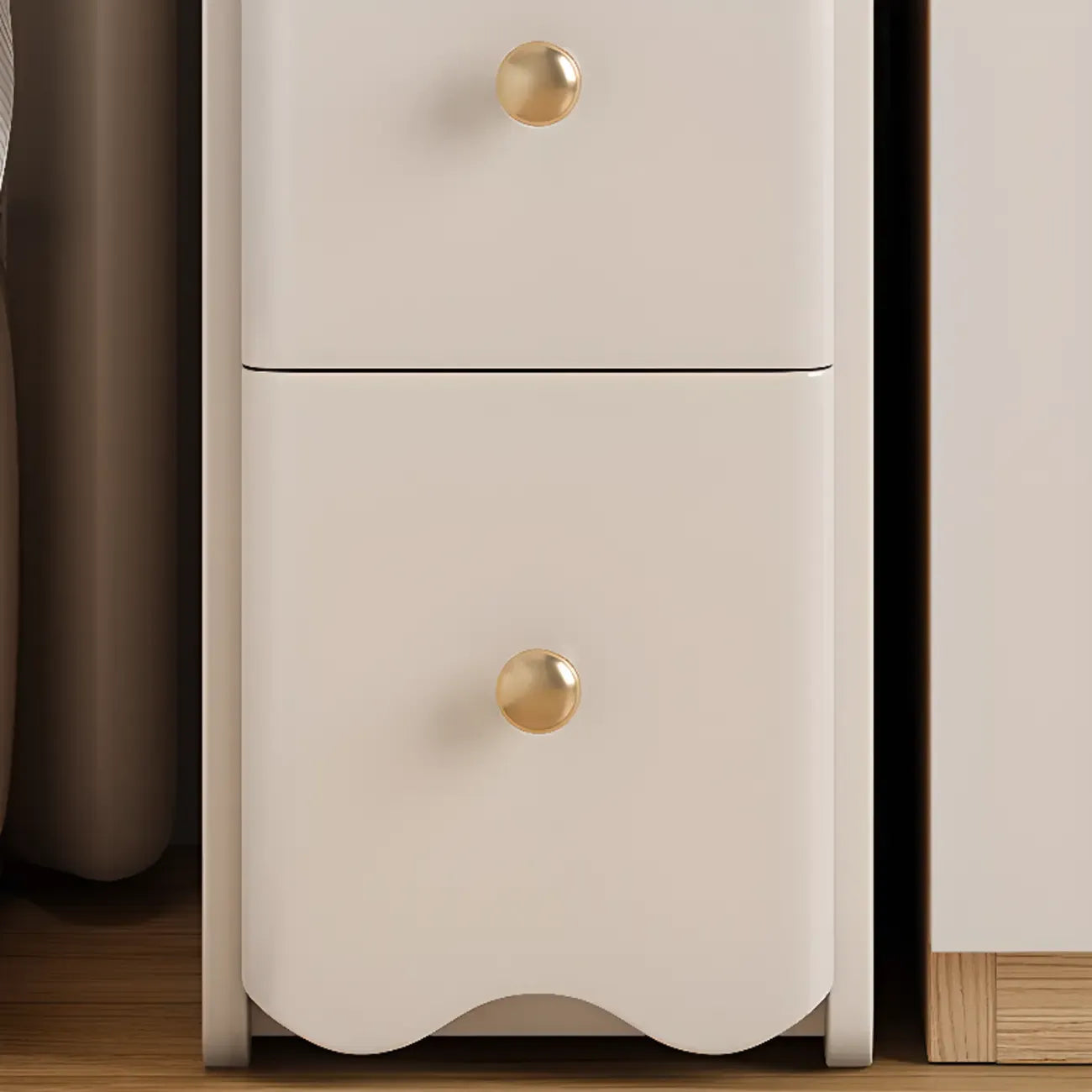White Wood Faux Marble Open Storage Narrow Nightstand