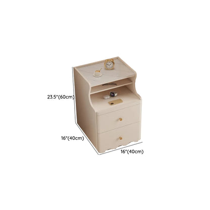 White Wood Faux Marble Open Storage Narrow Nightstand