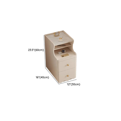 White Wood Faux Marble Open Storage Narrow Nightstand