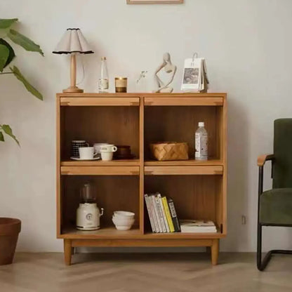 Brown Pine Wood Rectangle 4 Cabinet with Glass Doors