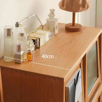 Brown Pine Wood Rectangle 4 Cabinet with Glass Doors