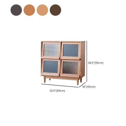 Brown Pine Wood Rectangle 4 Cabinet with Glass Doors