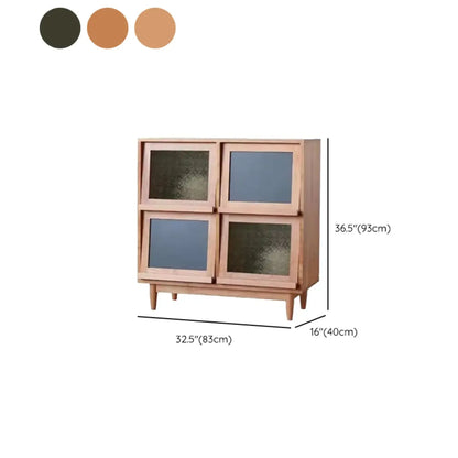 Brown Pine Wood Rectangle 4 Cabinet with Glass Doors
