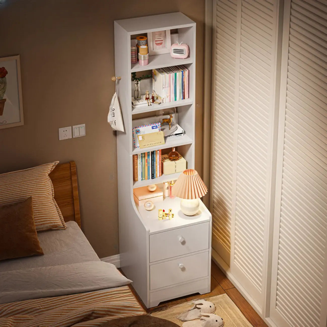 Simple White Natural Wood 2-Drawer Nightstand