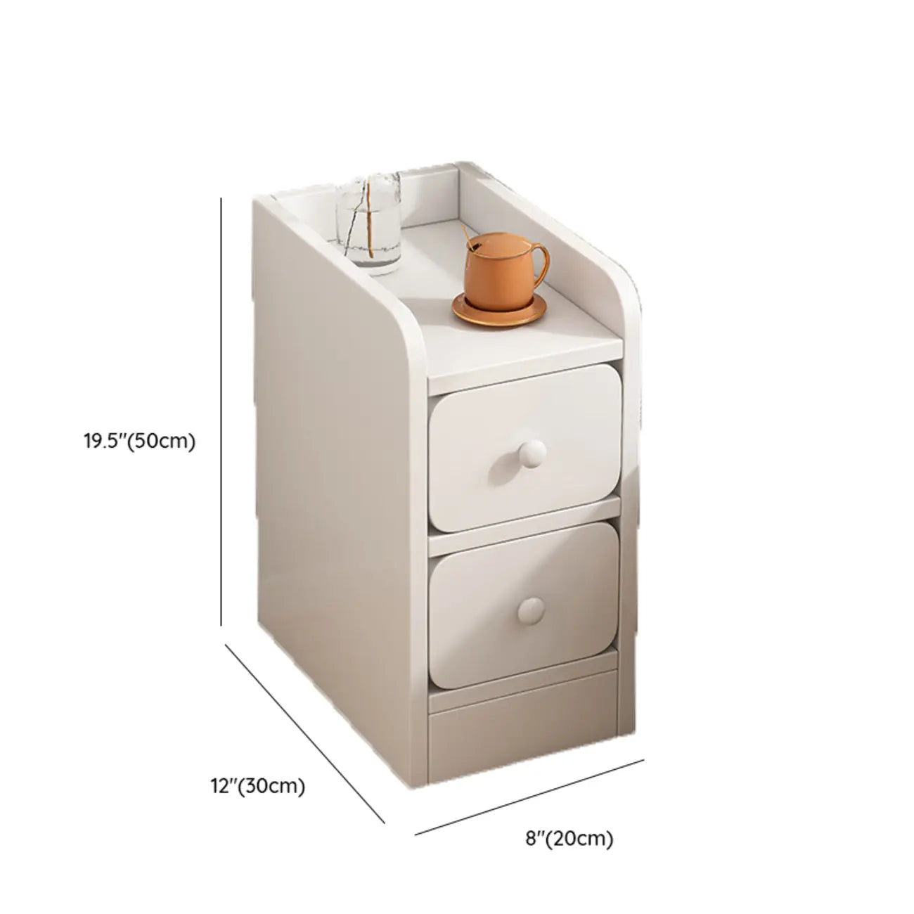 Simple White Natural Wood 2-Drawer Nightstand