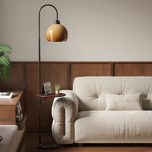 Modern Orange Dome Shade Metal Arc Floor Lamp with Table