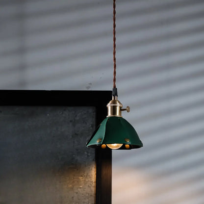 Modern Geometric Leather Gold Metal Pendant Light