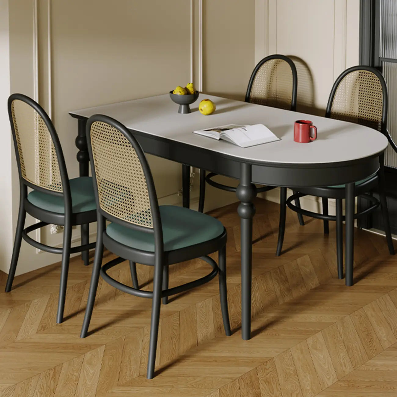 Traditional Black Free Form Wood Dining Table