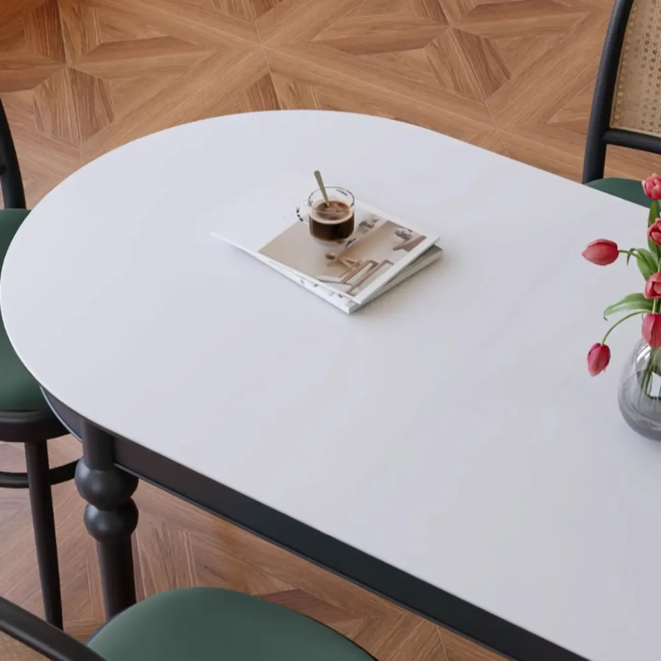 Traditional Black Free Form Wood Dining Table