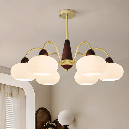 Classic Gold Glass Drum Shade Elegant Chandelier