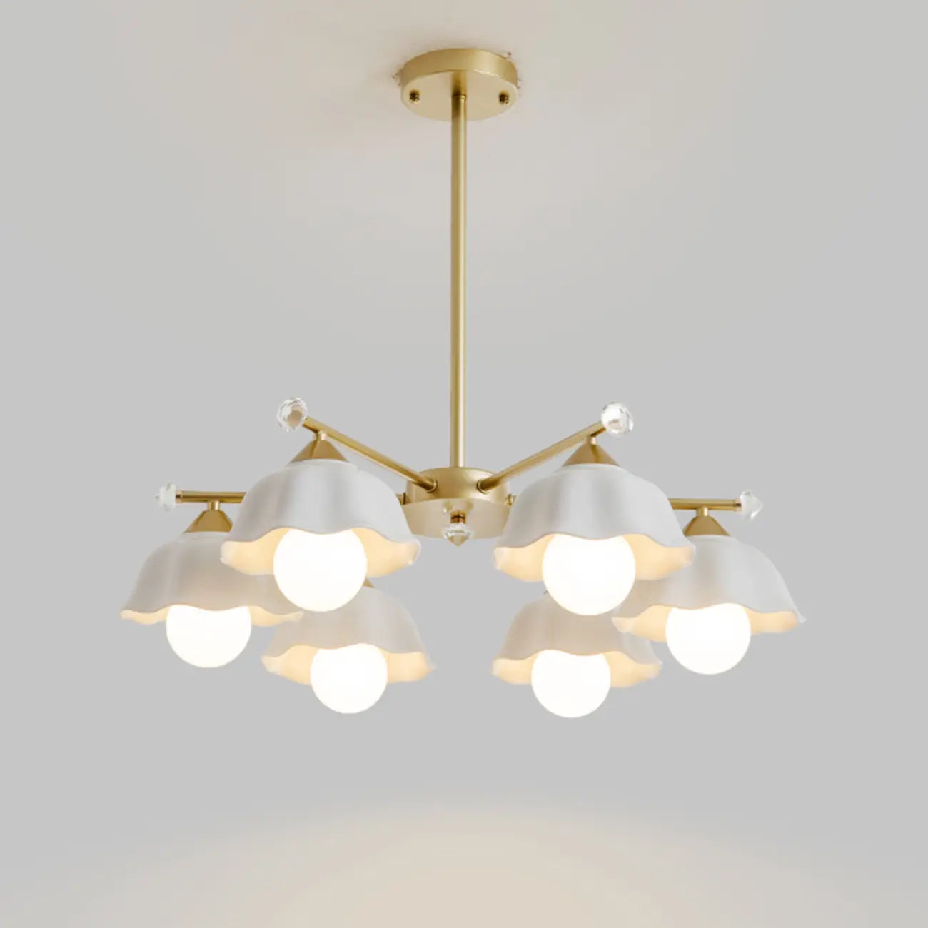 Symmetrical Ceramic Flower Down Gold Chandelier