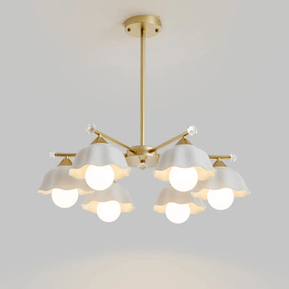 Symmetrical Ceramic Flower Down Gold Chandelier