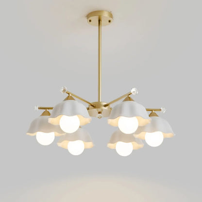 Symmetrical Ceramic Flower Down Gold Chandelier