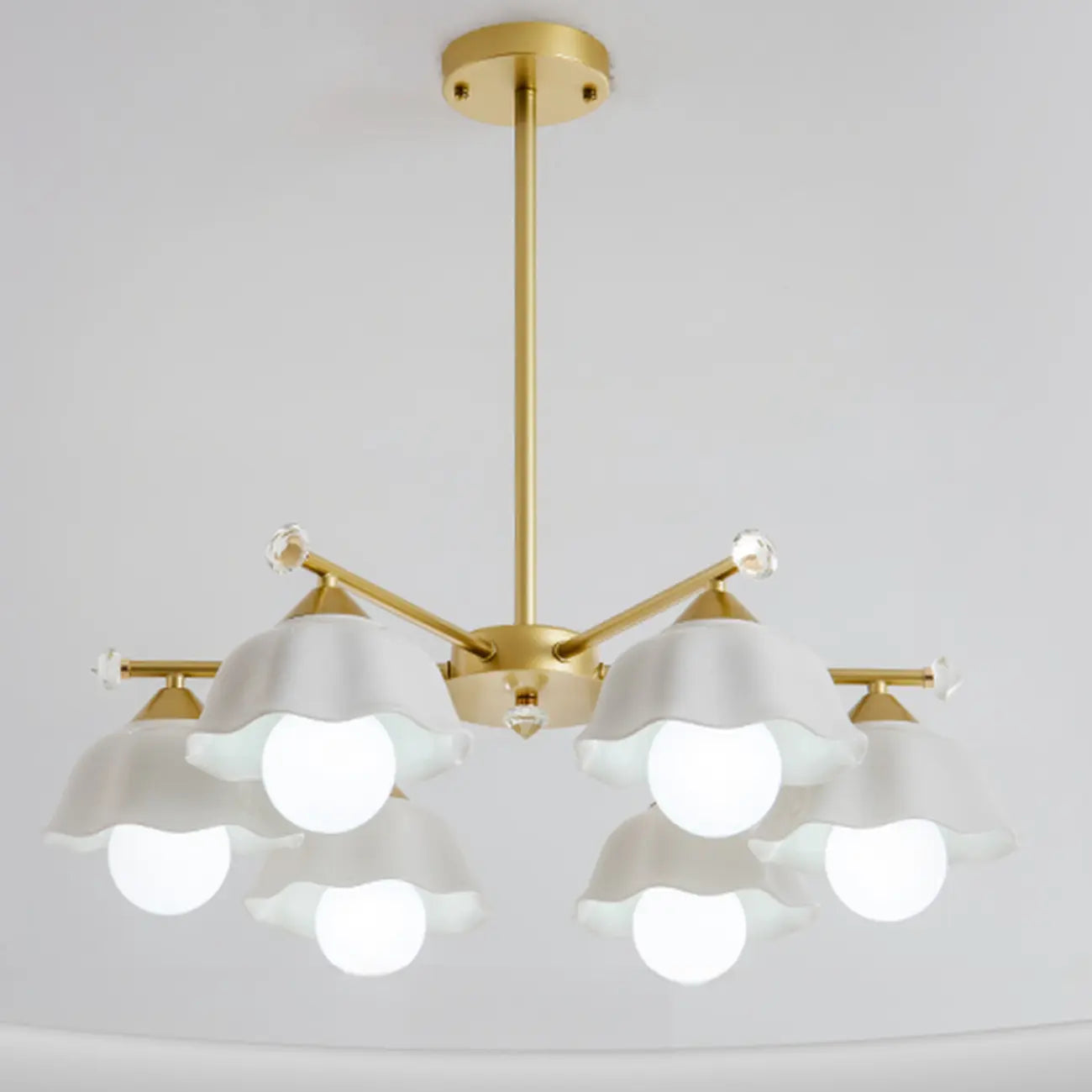 Symmetrical Ceramic Flower Down Gold Chandelier