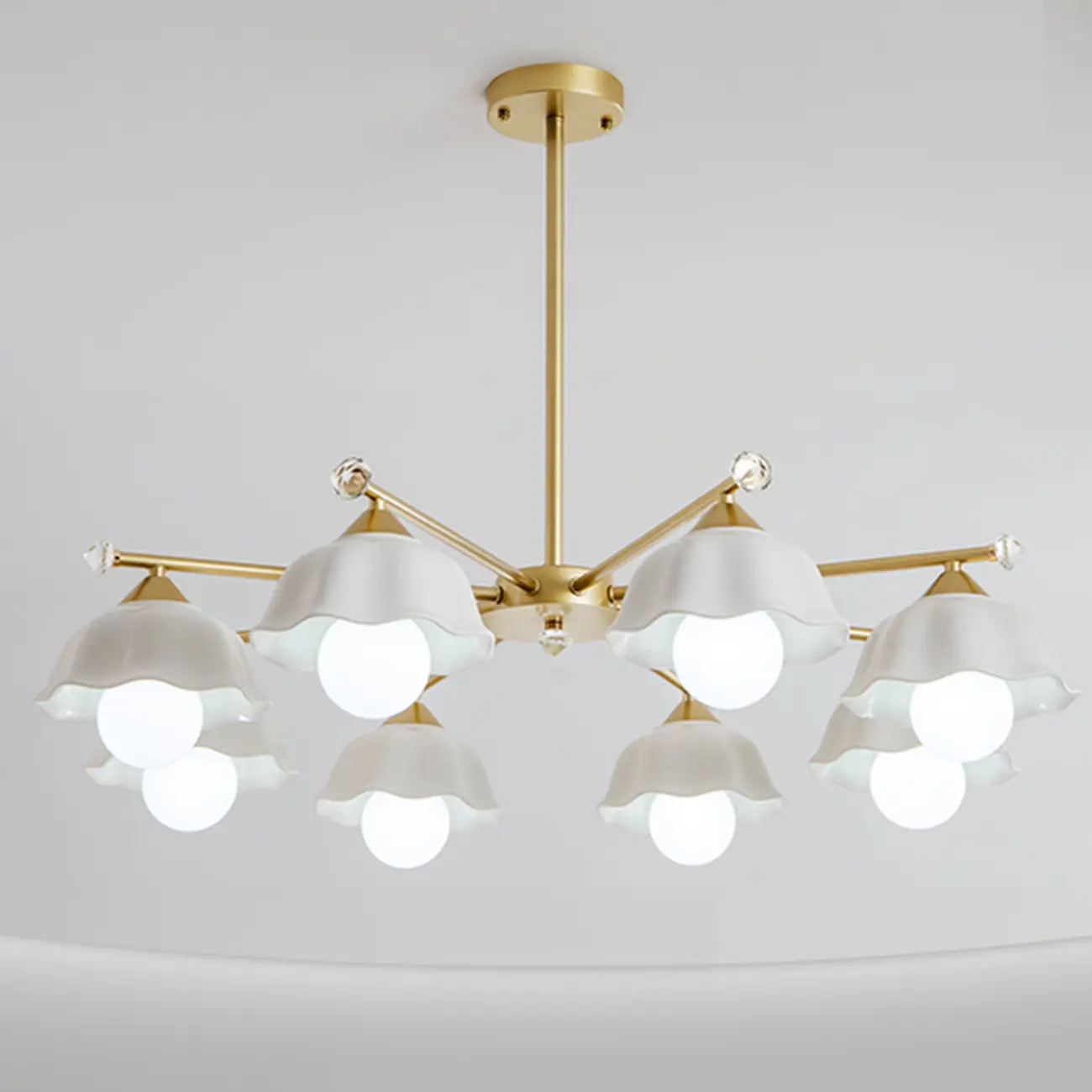 Symmetrical Ceramic Flower Down Gold Chandelier