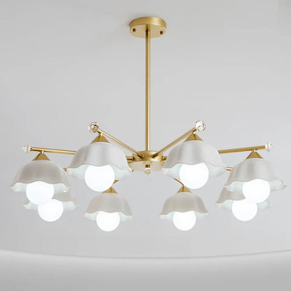 Symmetrical Ceramic Flower Down Gold Chandelier