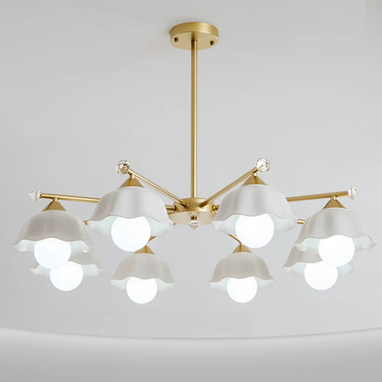 Symmetrical Ceramic Flower Down Gold Chandelier