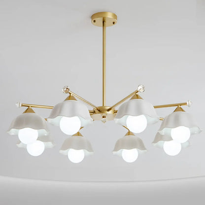 Symmetrical Ceramic Flower Down Gold Chandelier