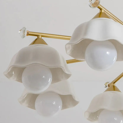 Symmetrical Ceramic Flower Down Gold Chandelier