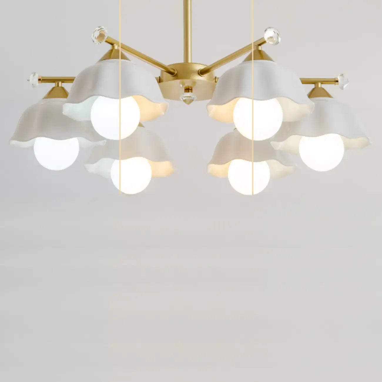 Symmetrical Ceramic Flower Down Gold Chandelier