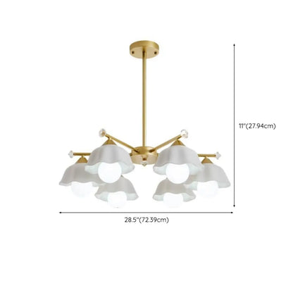 Symmetrical Ceramic Flower Down Gold Chandelier