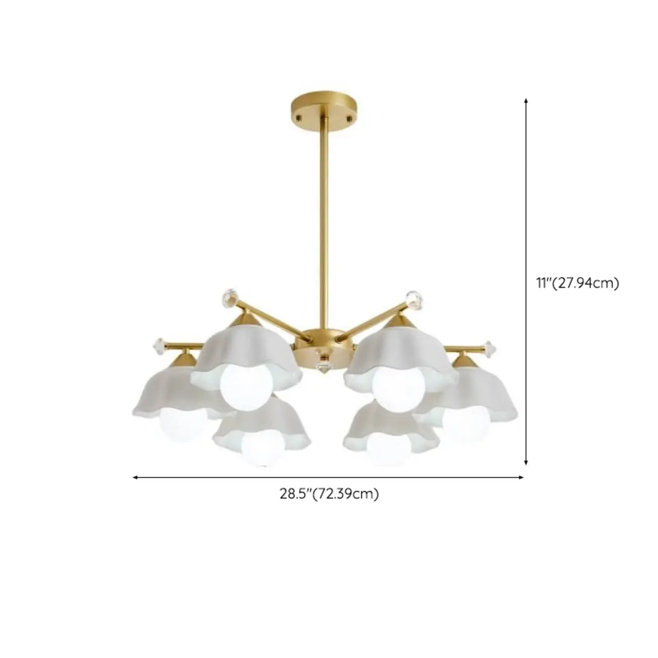 Symmetrical Ceramic Flower Down Gold Chandelier