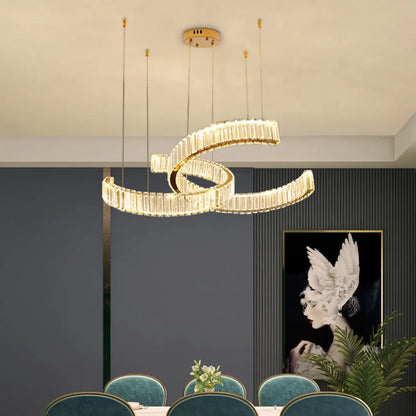 Stylish Gold LED Intercross Ring Crystal Chandelier