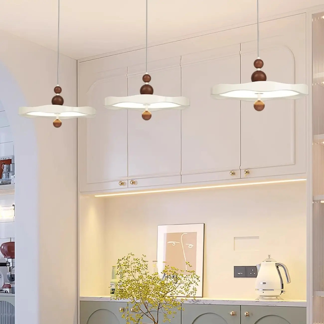 Dimmable White Round Hanging Pendant Light for Kitchen Island