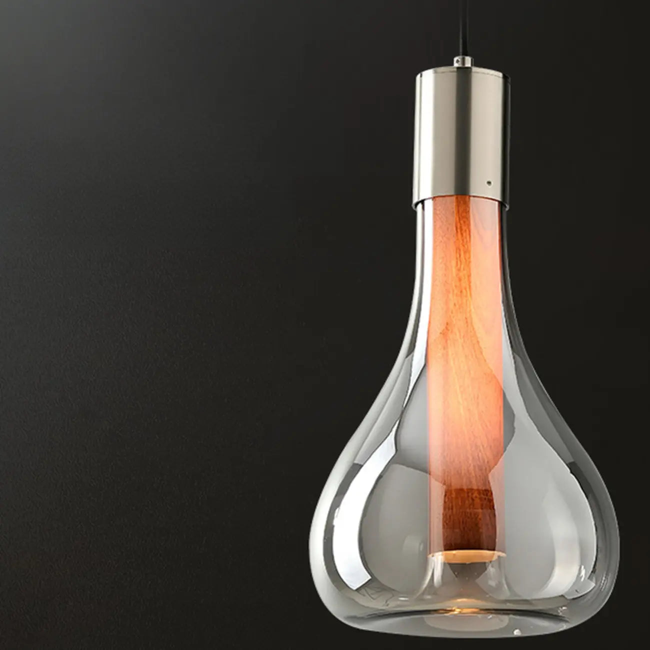 Small Water Drop Smoke Grey Glass LED Hanging Pendant Light