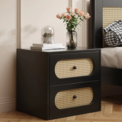 Functional White Wood Ratten 3-Drawer Narrow Nightstand