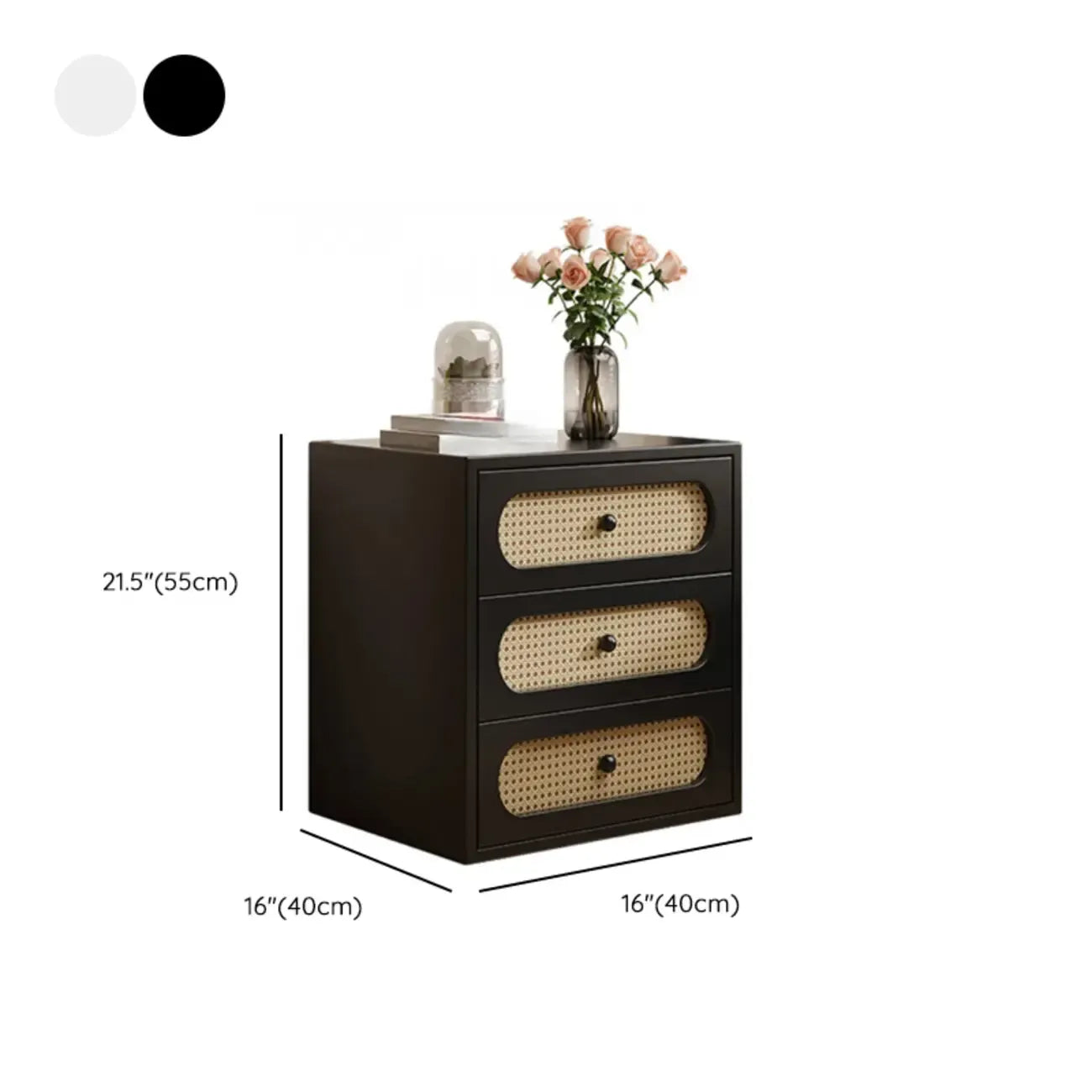 Functional White Wood Ratten 3-Drawer Narrow Nightstand