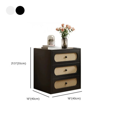 Functional White Wood Ratten 3-Drawer Narrow Nightstand