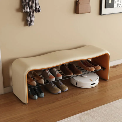 2-Seat Upholstered Metal Solid Color Storage Entryway Bench